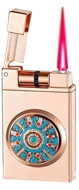 DGHNBMGNG Briquet Coupe-Vent Portable en métal, Briquet Butane à Flamme Rouge foncé, Multi-usages, Taille de Flamme réglable, Rechargeable, adapté aux Bougies, à l'extérieur et au Camping(Gold)