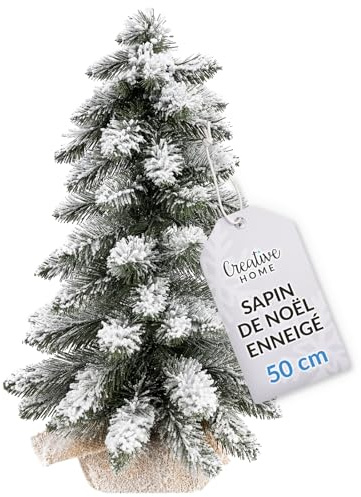 Creative Home Künstlicher Weihnachtsbaum mit Schnee | Tannenbaum 50 cm | Künstlich im Jutesack | Deko Christbaum Klein für Tisch Fensterbrett Büro | Innen, Außen | Geschenk Dekoration Weihnachtsdeko