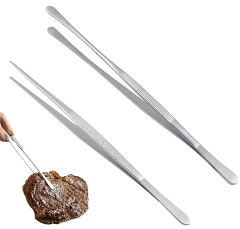 2 Pièces Pince de Cuisine Inox 30 cm - Pince Barbecue avec Embouts Rond et Dentelé - Poignée Anti-Dérapante et Longue Durée de Vie, Pince Alimentaire pour Cuisiner, Griller, Saisir et Servir.