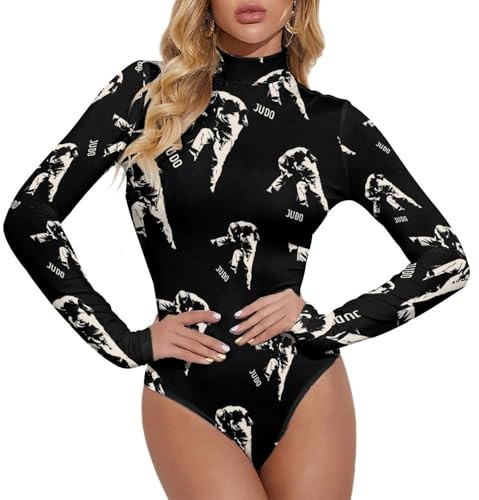 Judo Design Women Bodysuits Turtle Neck Long Sleeve Body Suits Basic Slim Tops M