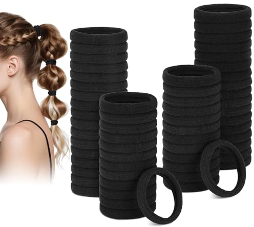 Euqvunn 60 Stück Haargummi Damen, Nahtlose Haargummis Schwarz, Weiche Polyester Elastische Ponytail Halter, Komfort Elastische Zopfgummi ohne Metall, Haarschmuck für Mädchen, Kinder, Herren