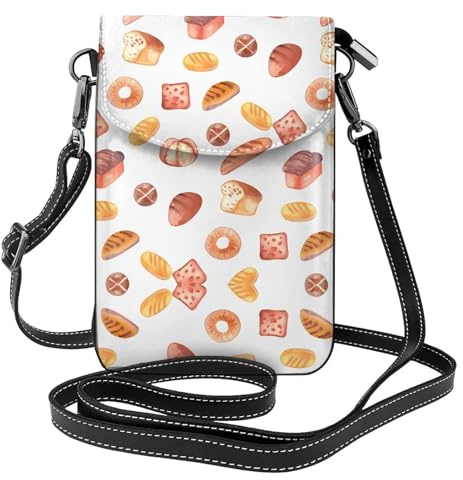 BLWSLC Petit portefeuille pour téléphone portable imprimé pain peint avec bandoulière amovible adapté pour le shopping et les voyages