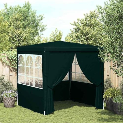 Nqyjm Tonnelle de Jardin Extérieur Tente de Réception avec Parois Latérales 2x2 m Vert 90 g/m², Pavillon Chapiteau pour Mariage, Fêtes, Camping, événements Commerciaux