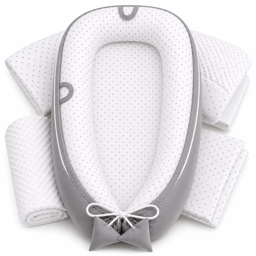 SKY & ZEN Babynestchen – Babynest 5 tlg. Set für Neugeborene mit Tragegriff