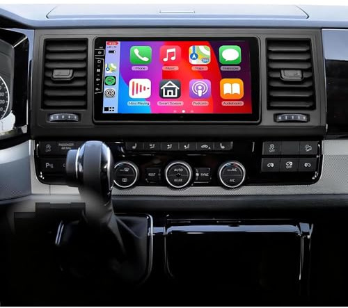 9 Zoll Doppel Din Autoradio für VW T6 Transporter Multivan 2016-2022 mit Carplay Android Auto, 4+64G Android 14 Touchscreen Head Unit mit Bluetooth WiFi GPS Navi DSP FM/RDS+Rückfahrkamera