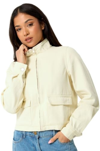 PixieGirl Petite Lemon Yellow Funnel Neck Denim Jacket Petite
