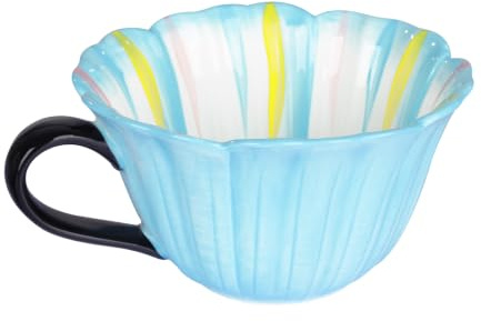 Petal Shape Cappuccino Cup Ceramic Coffee Latte Tea Espresso Mug 260ml/8oz | Floral Flower Art Porcelain Teacup Gift for Women Girl Birthday Christmas Party, Blue