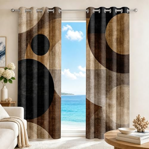 Luxfieo Geometrisch Vorhänge Braun Mid Century Modern Boho Vorhang Blickdicht Gardinen 260 cm Lang Verdunklungsvorhänge mit Ösen Thermovorhang für Wohnzimmer Schlafzimmer Fenster Deko 2er Set