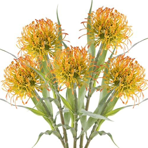 Ginwrek tropiska blommor 5 st konstgjorda krysantemum, 5 cm höjd krysantemum konstgjorda blommor realistiska falska nålblommor för hem- och evenemangsdekor (gul)