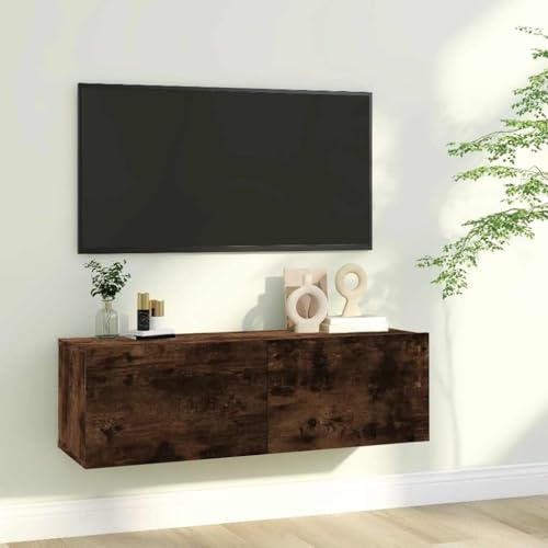 Ziaphsol Armoire Murale TV en Bois d'ingénierie chêne fumé 100x30x30 cm Support Mural pour Salon séjour Chambre avec Compartiments et Portes coulissantes