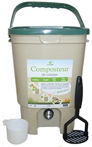 Ecovi kit0 °C00001 Kitchen Composter Kit 20L + Activator 1kg, beigevert, 28 x 39 cm