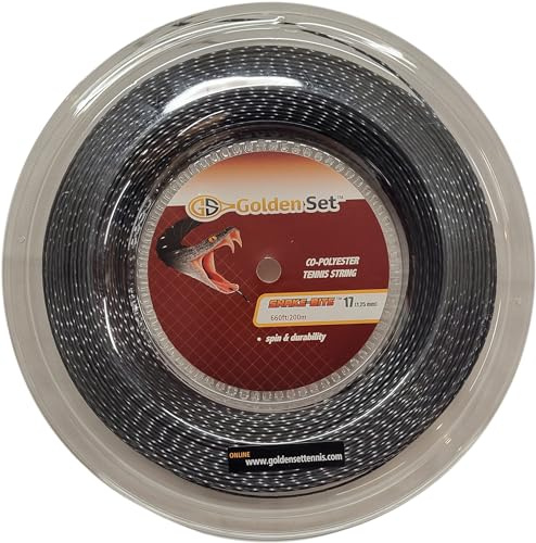 Golden Set Tennis Snake-Bite Max Spin polyester tennissträng (svart, 17 Gauge rulle (200 m)