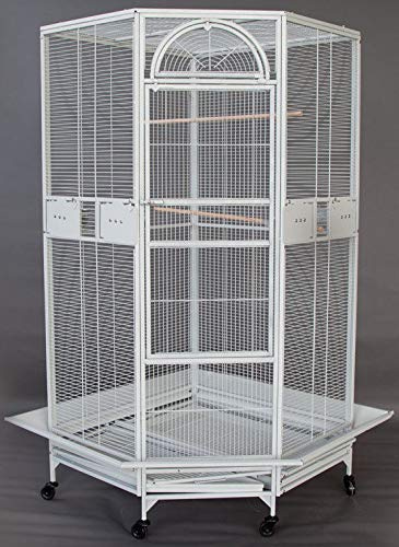 64 Extra Large Corner Flight Bird Parrot Cage for Cockatiel Parakeet Budgies Parrot with Around Metal Seed Skirts, Tight 1/2-Inch Bar Spacing (WhiteVein)