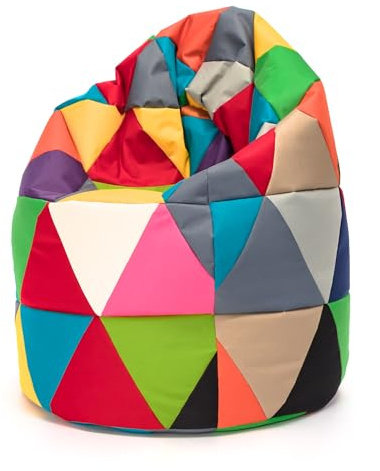 Ecopuf Sitzsack XL Patchwork - Outdoor und Indoor Polyester Bean-Bag mit Anti-Verlust Reißverschluss - 85x135 cm