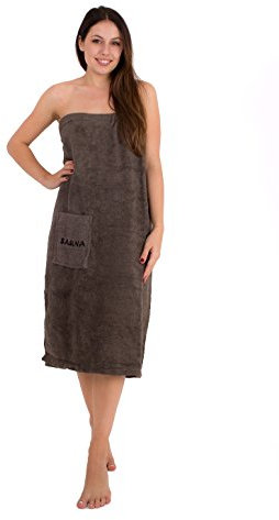 Julie Julsen Toalla de sauna para mujer, 90 x 150 cm, botones de presión y goma elástica, 100% algodón, con bolsillo, color antracita