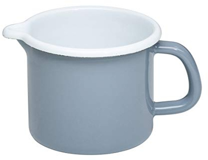 Riess, 0039-065, Schnabeltopf ø 10cm, PURE GREY, Grau, Emaille, Vol. (rec.): 0,8 Liter, Made in Österreich, LBH: 16,3x11,3x10,0cm, 0,320kg, Kanne mit Henkel, Deckel, Induktionskocher kompatibel