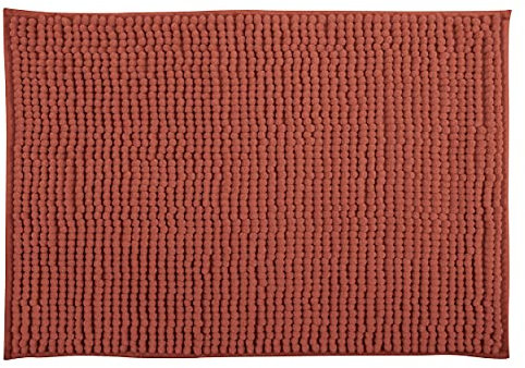 MSV - Alfombra de Baño Microfibra Chenilla - Pelo Largo y Suave - Antideslizante SEBS - 40 x 60 cm - Terracota - Lavable a Máquina - 100% Poliéster Microfibra - con Lazo para Colgar