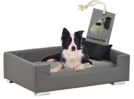 Rohrschneider Hundesofa Candy | Couch für Ultimativen Komfort | Kissen Mit Rand Ideal als Reisebett | Hundkorb für Kleine Hunde (Grau)
