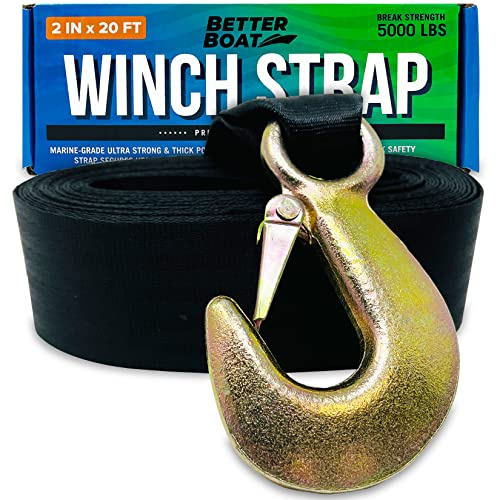Boat Trailer Winch Strap with Hook Bow Boat Winch Strap Replacement for Hand Crank Trailer Heavy Duty Boat Hook Boat Winch Strap with Hook Towing Boat Trailer Straps & Other Trailers 5000Lbs 2 x 20'