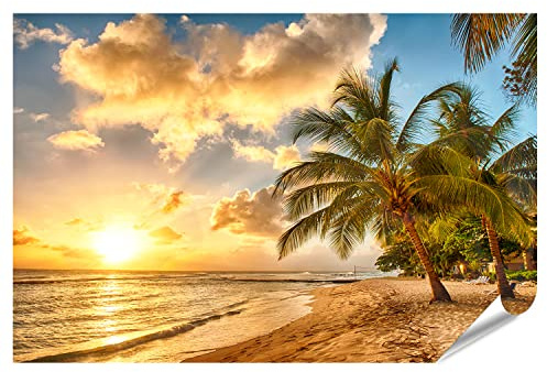 islandburner Bild Poster Schöner Sonnenuntergang Meer Palmen Am Weißen Strand Insel Barbados Premium Fotodruck 90x60cm