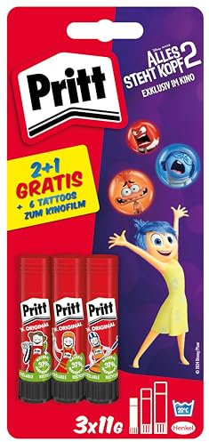 Pritt Colla stick Paw Patrol, set di 3 bastoncini di colla da 11 g e 6 tatuaggi Paw Patrol, colla sicura e adatta ai bambini, per arte e artigianato, adesivo forte per la scuola, 9H PGS5B