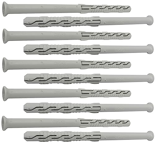 AERZETIX C67081 Chevilles universelles Ø8x140 mm, Lot de 10 | Collerette biseautée/fraisée, Polyamide, Maçonnerie fixation béton brique parpaing