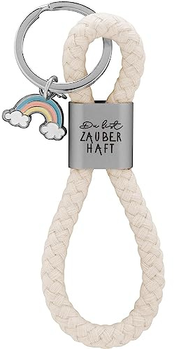 GRUSS & CO Schlüsselanhänger Loop Motiv Zauberhaft | Anhänger bestehend aus einer geflochtenen Schlaufe, mit Motivdruck Du bist zauberhaft, mit Regenbogen-Charm | 48367