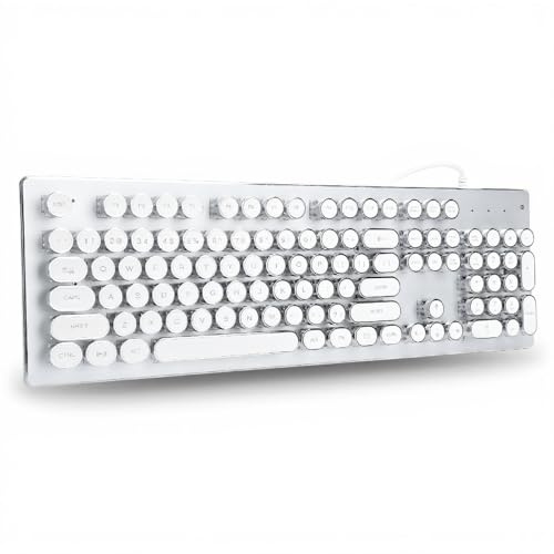 ASHATA Wired Mechanical Gaming Keyboard, Retro Wired Gaming Keyboard Key Click, mit 104 Tasten Mixed Light Ergonomisches Design, Wasserdicht und Staubdicht, Plug and Play (Weiß)