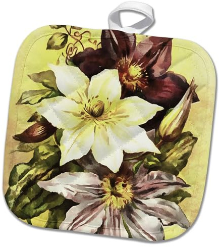8x8 Potholder - Clematis Flower Growers Botanical Art Acrylic Art - Clematis Flowers