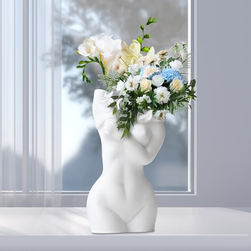 Vase corps féminin Vase à fleurs Décoration bohème : Nizirioo moderne et chic, vase en céramique minimaliste pour papeterie, pinceaux de maquillage, plante, fleurs séchées