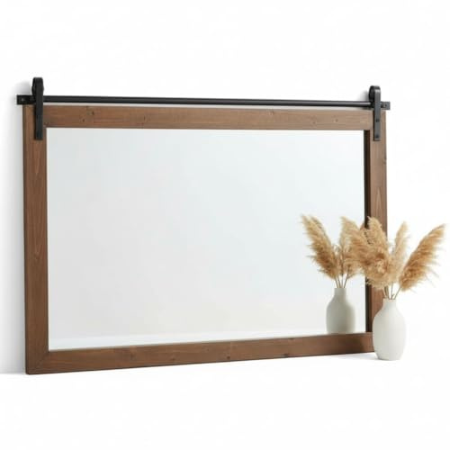 Mucola Wandspiegel Spiegel mit Holzrahmen 66,5x101,5 cm Braun Landhausstil | rustikaler Look, Metalleinsatz, massives Holz, rechteckig, Montage mit vormontierten Wandhaken in Minuten, Flur, Garderobe