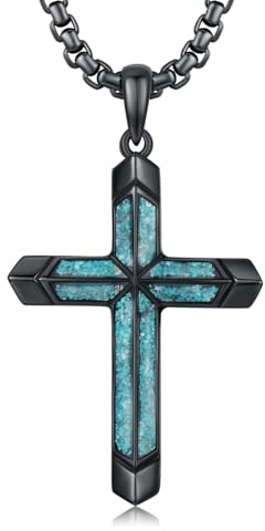 TwoAnts Kreuz Kette Herren 925er-Sterlingsilber Western Türkis Anhänger Halskette Gothic-Sti Schwarzer Schmuck Geschenke für Damen