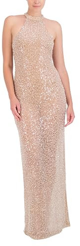BCBGMAXAZRIA Robe Longue sans Manches à col Montant et Perles en Maille, café au Lait, 42 Femme