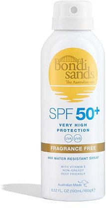 Bondi Sands Fragrance Free Sunscreen Aerosol Mist SPF 50 | Non-Greasy Broad Spectrum Formula Moisturises, Soothes, and Protects Skin, Water Resistant Up To 4 Hours + Cruelty Free | 160g/5.64 Oz