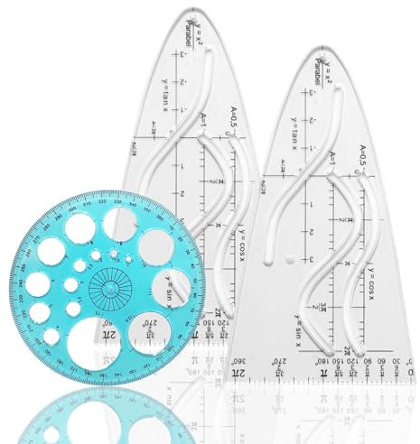 3 Stück Schablone Einheitsparabel Parabelschablone, 360-Grad-Winkelmesser Die Normalparabel für Sinus Kosinus Tangens ein wichtiges Hilfsmittel fürStudium und Beruf(COLOR:transparent+schwarz)