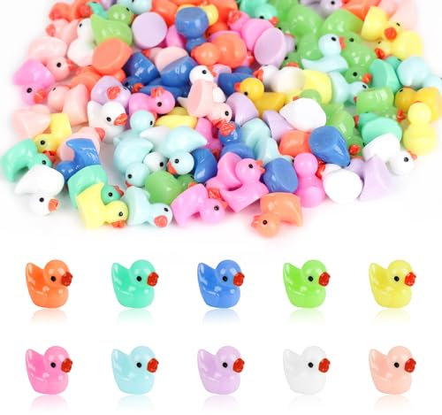 Elektheim 100 mini patos, figuras de resina coloridas, decoración de patos en miniatura, acuario, casa de muñecas, decoración de macetas (10 colores)