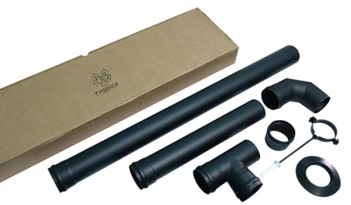 TYGERIX® Kit Completo Tubi, Raccordi e Accessori per Stufa a Pellet 80 mm | Set di 7 Elementi | Altissima Resistenza al Calore | Spessore Maggiore 1,2 mm! | Indeformabile | Made in Italy | Certificato