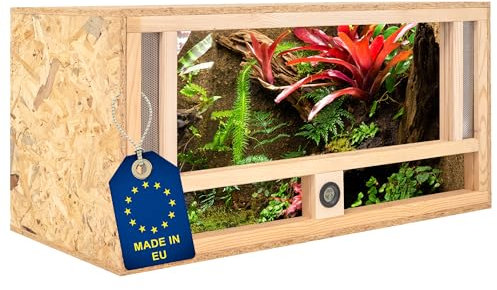ITA Holz Terrarium 80x40x40 cm mit Frontbelüftung & Integriertem Hygrometer - Holzterrarium aus OSB-3 Platten - Terrarien für Reptilien, Schlangen, Amphibien - EU Produkt, FSC Zertifiziert
