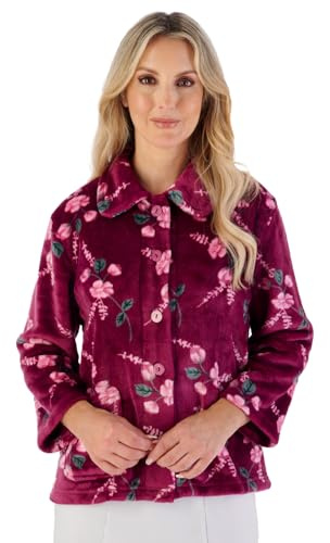 Slenderella Camellia Veste de lit en polaire boutonnée à manches 3/4, prune, 52-54