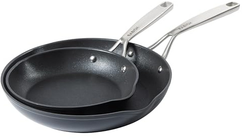 Babish 2 Piece 8 and 10 Inch Fry Pan Hard Anodized Laser Titanium Forever Non Stick Technology Durable Frying Pans Set - Black