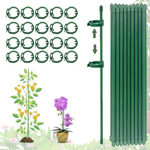 (80PCS) Tutor Jardin, Tutores para Plantas, 20 Piezas tutores para orquideas,Palos para Plantas con 20 Clips para Plantas, con 40 Tapas Protectoras, Tutor Plantas, Estacas para Jardin