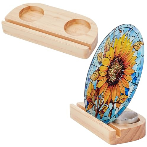 BENECREAT 2 Stück Holz Glas Ausstellungsständer Mit 2 Kerzenhaltern 7x15cm Displaysockel Für Partydekoration Aus Glas