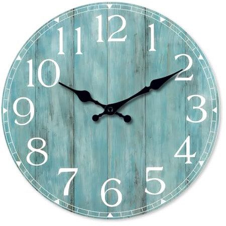 NUOVO Wanduhr, 30 cm, Cyan MDF Wanduhr, Türkis Holzmaserung, Lautlos, Kein Ticken, Batteriebetrieben, Vintage Design, Geeignet für Küche, Wohnzimmer, Schlafzimmer, Badezimmer Dekoration