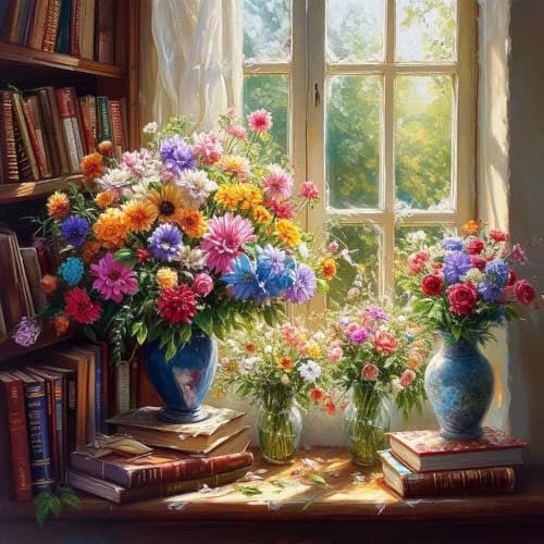 Malen Nach Zahlen Erwachsene Blumenbuch, DIY Kreativ Set Erwachsene, 100x100cm Malen Nach Zahlen Kinder und Anfänger, mit Pinseln und Acrylfarben Handgemalt Ölgemälde Leinwand, Gifts Home Decor D-792
