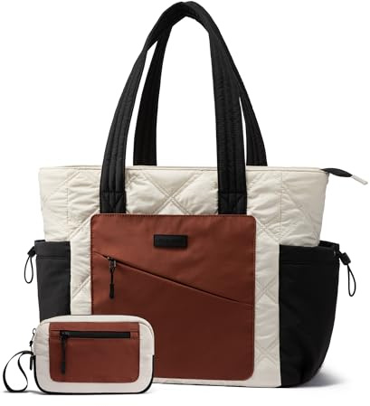 LOVEVOOK Tote Bags for Women, Puffer Handbags with Zip, Large Ladies Totes Bag for Work School Travel Daily with Compartments & Pouch, Womens Teacher Lightweight Shoulder Hand Bag fit 15.6inch Laptop
