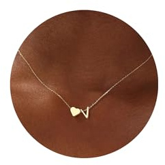 Turandoss Buchstaben Halskette Damen Mädchen– zierliche Halskette mit 14K Gold vergoldetem Herz-Anhänger mit Buchstaben V Geschenke für Frauen Freundin Mädchen