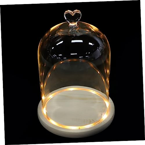 Garneck Romantic Glowing Hand Model Glass Cover Decor with Wedding Figurines, White Glass and Wood Ornament for Bedroom or Table Display, Valentine's Day Theme