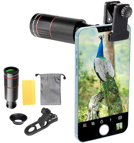 2025 Newly 32X Phone Camera Lens Telephoto Mobile Lens for iPhone and Android Zoom Cellphone Camera Lens with Phone Clip for Picture Video Taking (Black)