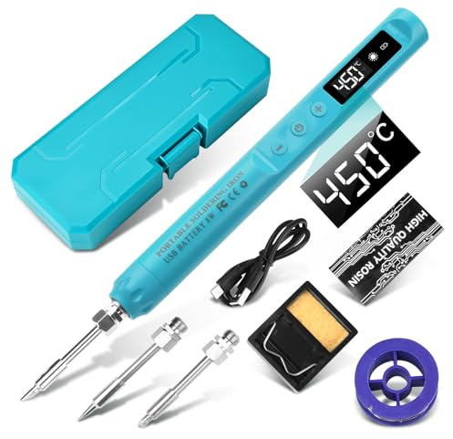 diymore Akku Lötkolben Set, USB Kabelloses Lötkolben Set, Temperatur einstellbar 200-450 °C, mit 3 Lötspitzen für Elektronikreparatur, Schmuckherstellung, DIY-Projekte