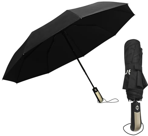 Chic Defend Regenschirm Sturmfest für Regen Automatik Taschenschirm mit 9 Rippen Faltbar Kompakte Reise Umbrella mit Schirmtasche für Herren und Damen, Leicht & Kompakt (Schwarz)